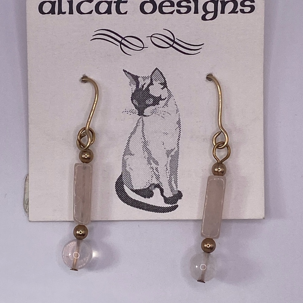 NWT Hand-Made Rose Quartz and Gold Earrings